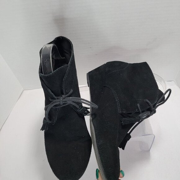 Crown Vintage Boots Womens 9.5 M Spark Black Leather Wedge Ankle Bootie Casual - Picture 6 of 12